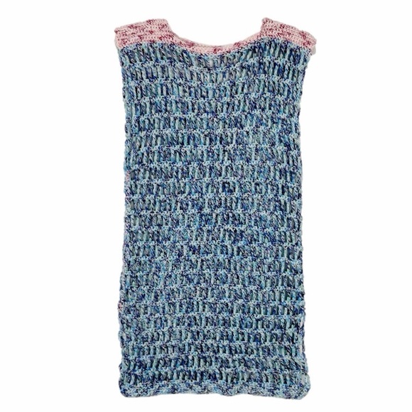 Hand Knit Bohemian Crochet Dress Cover Up Blue Pink Size Small Medium - Picture 7 of 8